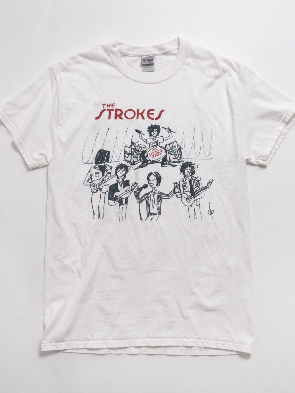 Gildan White The Strokes Graphic Tee with Red Logo